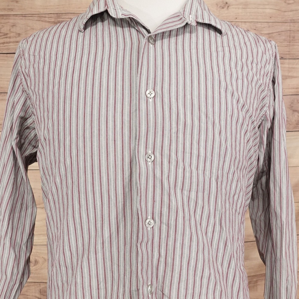 APT.9 Shirt Mens XL Gray Striped Long Sleeve Button-Up Slim Fit Cotton Casual